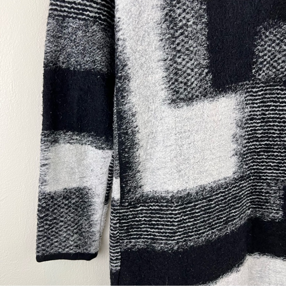 Cozy Draped Open Front Waterfall Black White Color Block Cardigan Women Size M - Picture 7 of 15